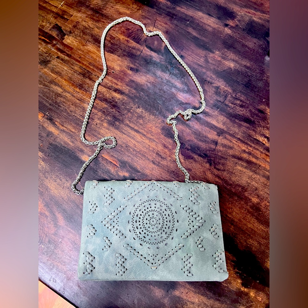 Free People Suede Blue Gray Chain Strap Crossbody Bag